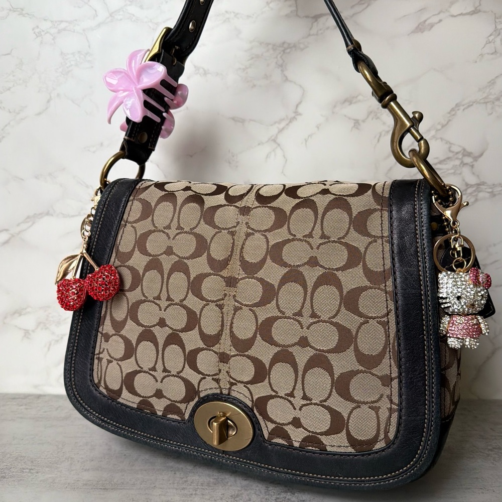 Black Legacy Coach Flap Signature Shoulder Ba